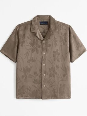 Abercrombie & Fitch Silky Floral Camp Collar Shirt - Dark Brown
